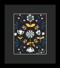 Load image into Gallery viewer, Folk Flower Pattern in Black and Blue - Framed Print
