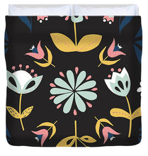 Load image into Gallery viewer, Folk Flower Pattern in Black and Blue - Duvet Cover
