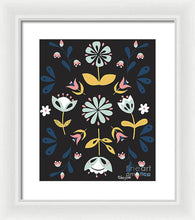 Load image into Gallery viewer, Folk Flower Pattern in Black and Blue - Framed Print
