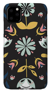 Folk Flower Pattern in Black and Blue - Phone Case