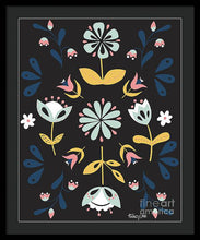 Load image into Gallery viewer, Folk Flower Pattern in Black and Blue - Framed Print
