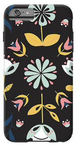 Folk Flower Pattern in Black and Blue - Phone Case