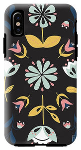 Folk Flower Pattern in Black and Blue - Phone Case