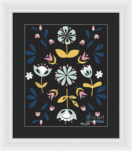 Load image into Gallery viewer, Folk Flower Pattern in Black and Blue - Framed Print
