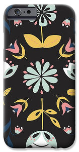 Folk Flower Pattern in Black and Blue - Phone Case