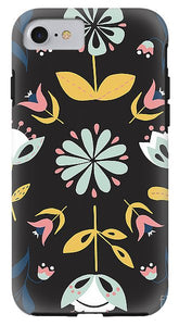 Folk Flower Pattern in Black and Blue - Phone Case