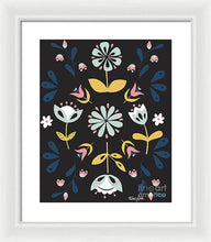 Load image into Gallery viewer, Folk Flower Pattern in Black and Blue - Framed Print
