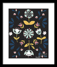 Load image into Gallery viewer, Folk Flower Pattern in Black and Blue - Framed Print

