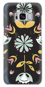 Folk Flower Pattern in Black and Blue - Phone Case
