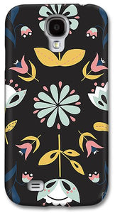 Folk Flower Pattern in Black and Blue - Phone Case
