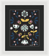 Load image into Gallery viewer, Folk Flower Pattern in Black and Blue - Framed Print
