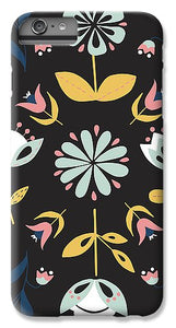 Folk Flower Pattern in Black and Blue - Phone Case