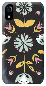 Folk Flower Pattern in Black and Blue - Phone Case