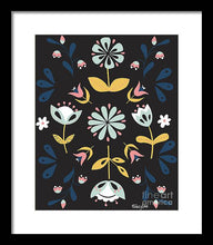 Load image into Gallery viewer, Folk Flower Pattern in Black and Blue - Framed Print
