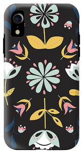 Folk Flower Pattern in Black and Blue - Phone Case