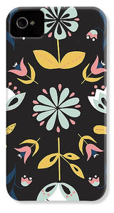 Folk Flower Pattern in Black and Blue - Phone Case