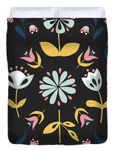 Load image into Gallery viewer, Folk Flower Pattern in Black and Blue - Duvet Cover
