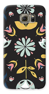 Folk Flower Pattern in Black and Blue - Phone Case