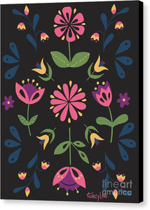 Folk Flower Pattern in Black and Pink - Canvas Print