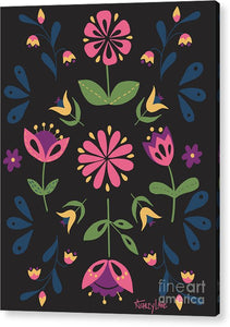 Folk Flower Pattern in Black and Pink - Acrylic Print