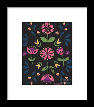 Load image into Gallery viewer, Folk Flower Pattern in Black and Pink - Framed Print
