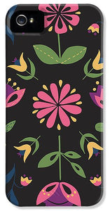Folk Flower Pattern in Black and Pink - Phone Case