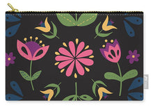 Load image into Gallery viewer, Folk Flower Pattern in Black and Pink - Carry-All Pouch
