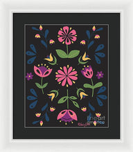 Load image into Gallery viewer, Folk Flower Pattern in Black and Pink - Framed Print
