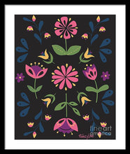 Load image into Gallery viewer, Folk Flower Pattern in Black and Pink - Framed Print
