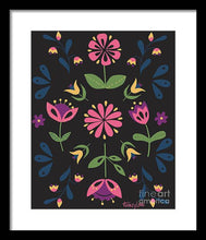Load image into Gallery viewer, Folk Flower Pattern in Black and Pink - Framed Print
