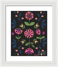 Load image into Gallery viewer, Folk Flower Pattern in Black and Pink - Framed Print
