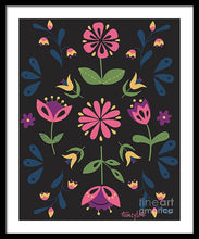 Load image into Gallery viewer, Folk Flower Pattern in Black and Pink - Framed Print

