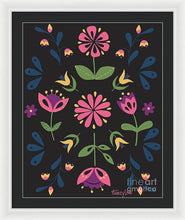 Load image into Gallery viewer, Folk Flower Pattern in Black and Pink - Framed Print
