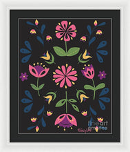 Load image into Gallery viewer, Folk Flower Pattern in Black and Pink - Framed Print
