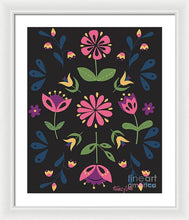 Load image into Gallery viewer, Folk Flower Pattern in Black and Pink - Framed Print
