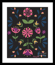 Load image into Gallery viewer, Folk Flower Pattern in Black and Pink - Framed Print
