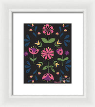 Load image into Gallery viewer, Folk Flower Pattern in Black and Pink - Framed Print
