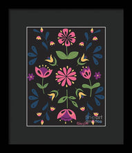 Load image into Gallery viewer, Folk Flower Pattern in Black and Pink - Framed Print
