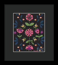 Load image into Gallery viewer, Folk Flower Pattern in Black and Pink - Framed Print
