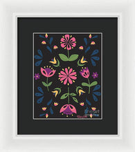 Load image into Gallery viewer, Folk Flower Pattern in Black and Pink - Framed Print
