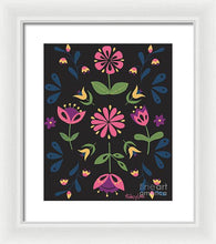 Load image into Gallery viewer, Folk Flower Pattern in Black and Pink - Framed Print
