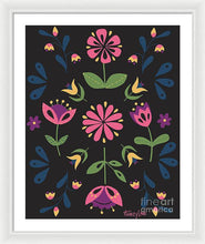 Load image into Gallery viewer, Folk Flower Pattern in Black and Pink - Framed Print
