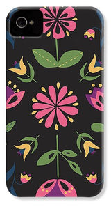 Folk Flower Pattern in Black and Pink - Phone Case