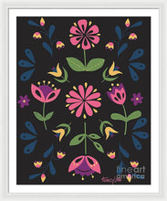 Load image into Gallery viewer, Folk Flower Pattern in Black and Pink - Framed Print
