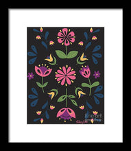 Load image into Gallery viewer, Folk Flower Pattern in Black and Pink - Framed Print
