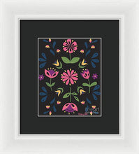 Load image into Gallery viewer, Folk Flower Pattern in Black and Pink - Framed Print
