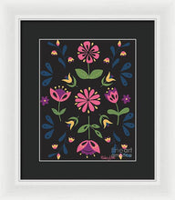 Load image into Gallery viewer, Folk Flower Pattern in Black and Pink - Framed Print
