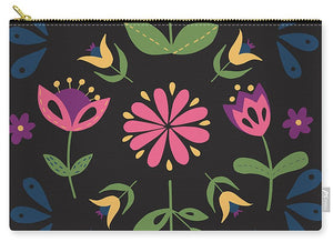 Folk Flower Pattern in Black and Pink - Carry-All Pouch