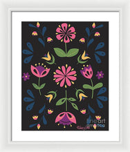 Load image into Gallery viewer, Folk Flower Pattern in Black and Pink - Framed Print

