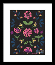 Load image into Gallery viewer, Folk Flower Pattern in Black and Pink - Framed Print
